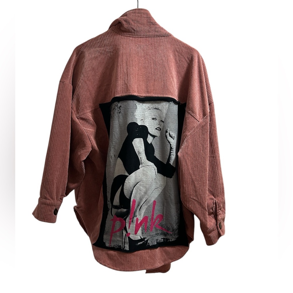 PINK band tee handmade custom original oversized shirt jacket